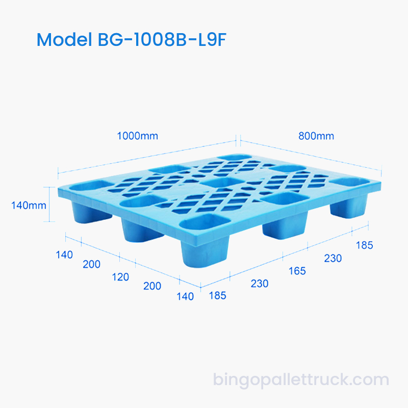 1000x800mm Injection Molded Plastic Pallet Magaang 9-Leg Pallet para sa Industrial Storage