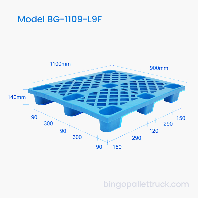 1100×900mm Durable Light Duty Nine Feet HDPE Plastic Pallet para sa Material Handling