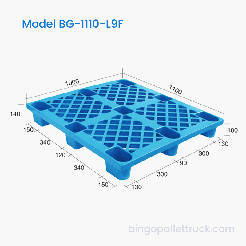 1100x1000mm Single-Sided 9-Leg Plastic Pallet para sa Cold Chain at Logistics Operations