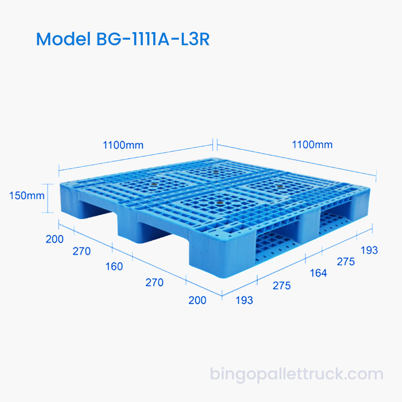 1100×1100mm 4-Way Entry 3-Runner Plastic Pallet