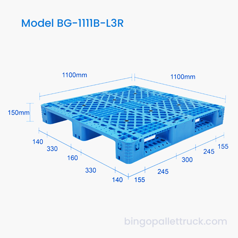 1100x1100mm Plastic Pallet 3 Runner na may Steel Reinforcement para sa Logistics