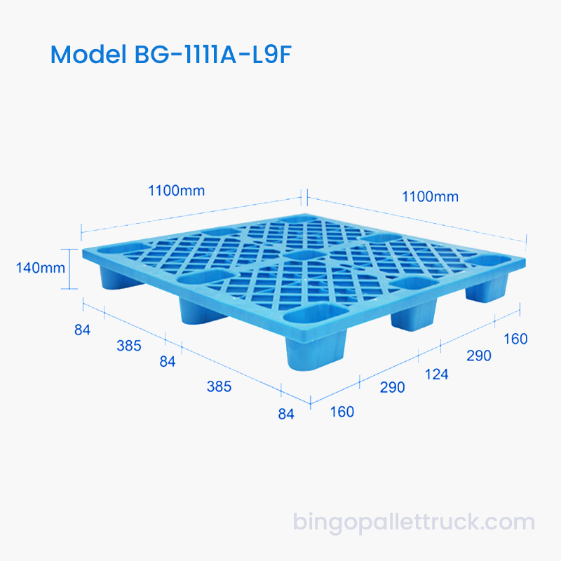 1100x1100mm Light Duty 9-Leg Plastic Pallet na may 4-Way Entry para sa Pallet Jack