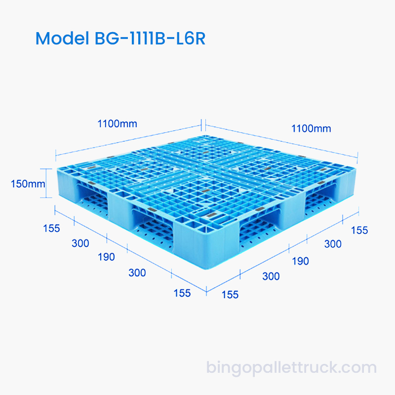 1100x1100mm Six Runner Plastic Pallet para sa Cold Storage Warehouse Use