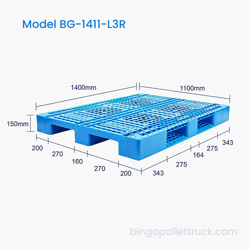 1400x1100mm Plastic Pallet na may 3 Runner para sa Four Way Forklift Entry