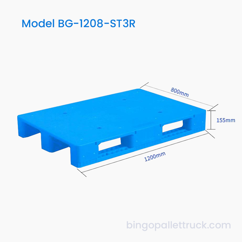 1200×800mm Solid Top 3 Runners Plastic Pallet para sa Warehouse
