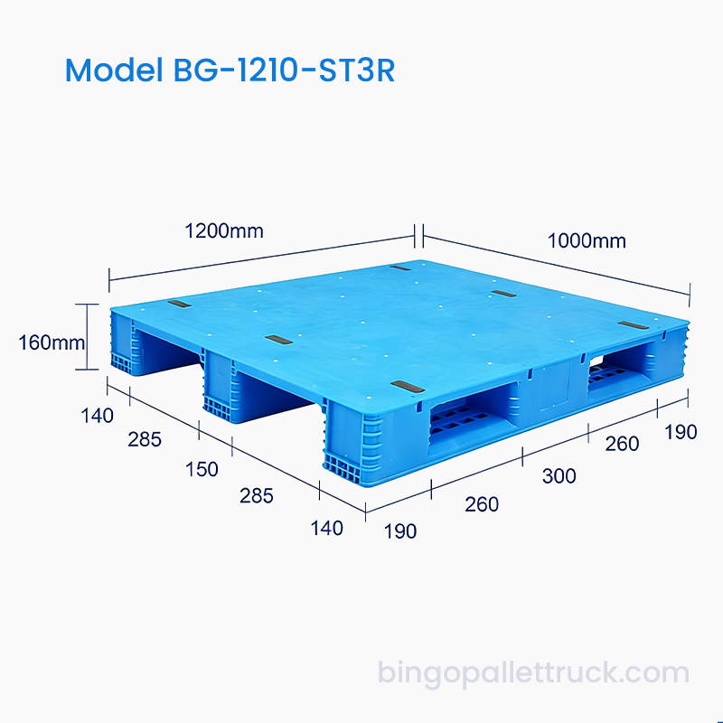 1200×1000mm Solid Top 3 Runners Plastic Pallet para sa Cold Storage Warehouse Use