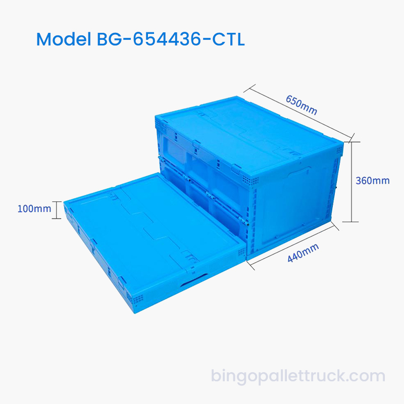 80L Collapsible Plastic Tote Box na may Takip para sa Warehouse