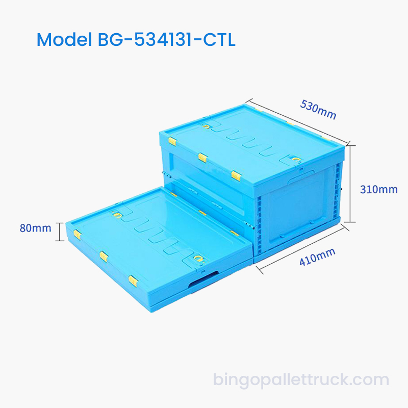 53L Collapsible Plastic Tote na may Takip para sa mga Factory Workshop