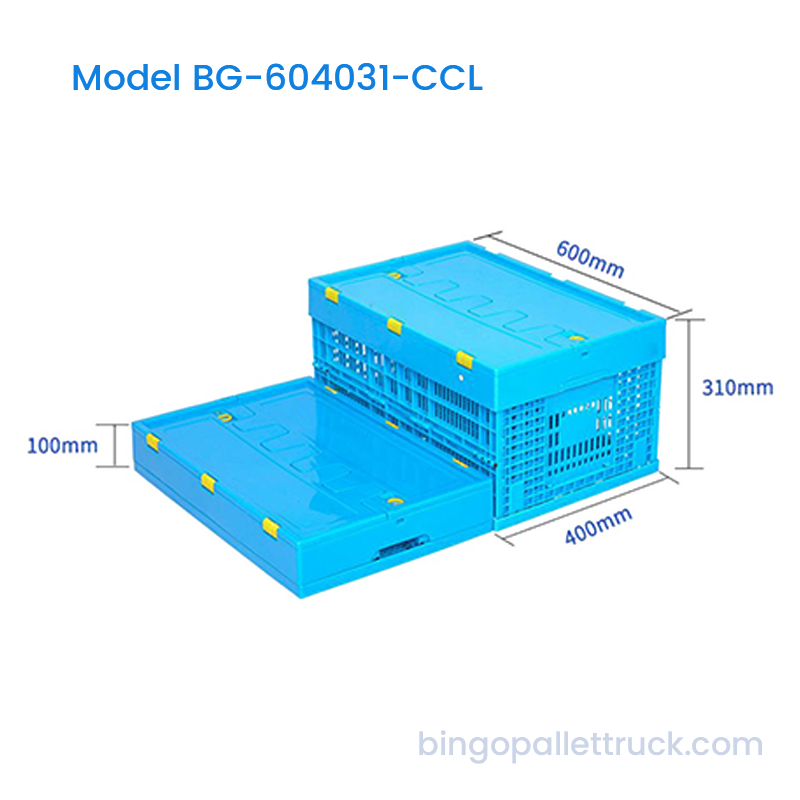 57L Collapsible Plastic Crate na may Takip para sa Warehouse Storage