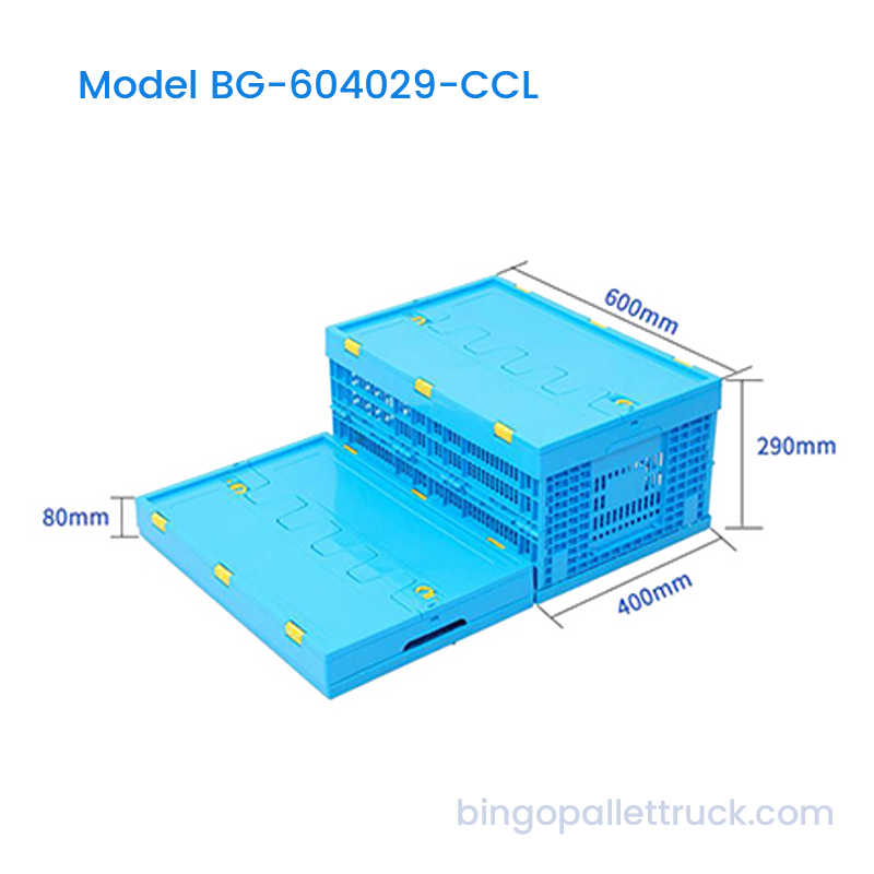 53L Space Saving Collapsible Plastic Crate na may Takip para sa Warehouse