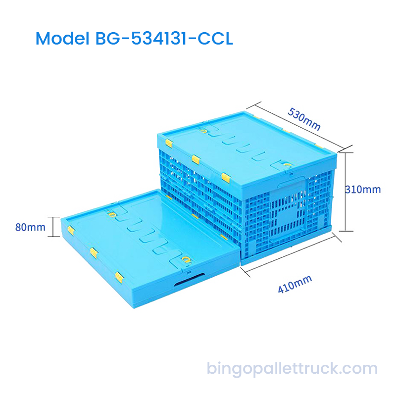 53L Collapsible Plastic Crate na may Takip para sa mga Factory Workshop